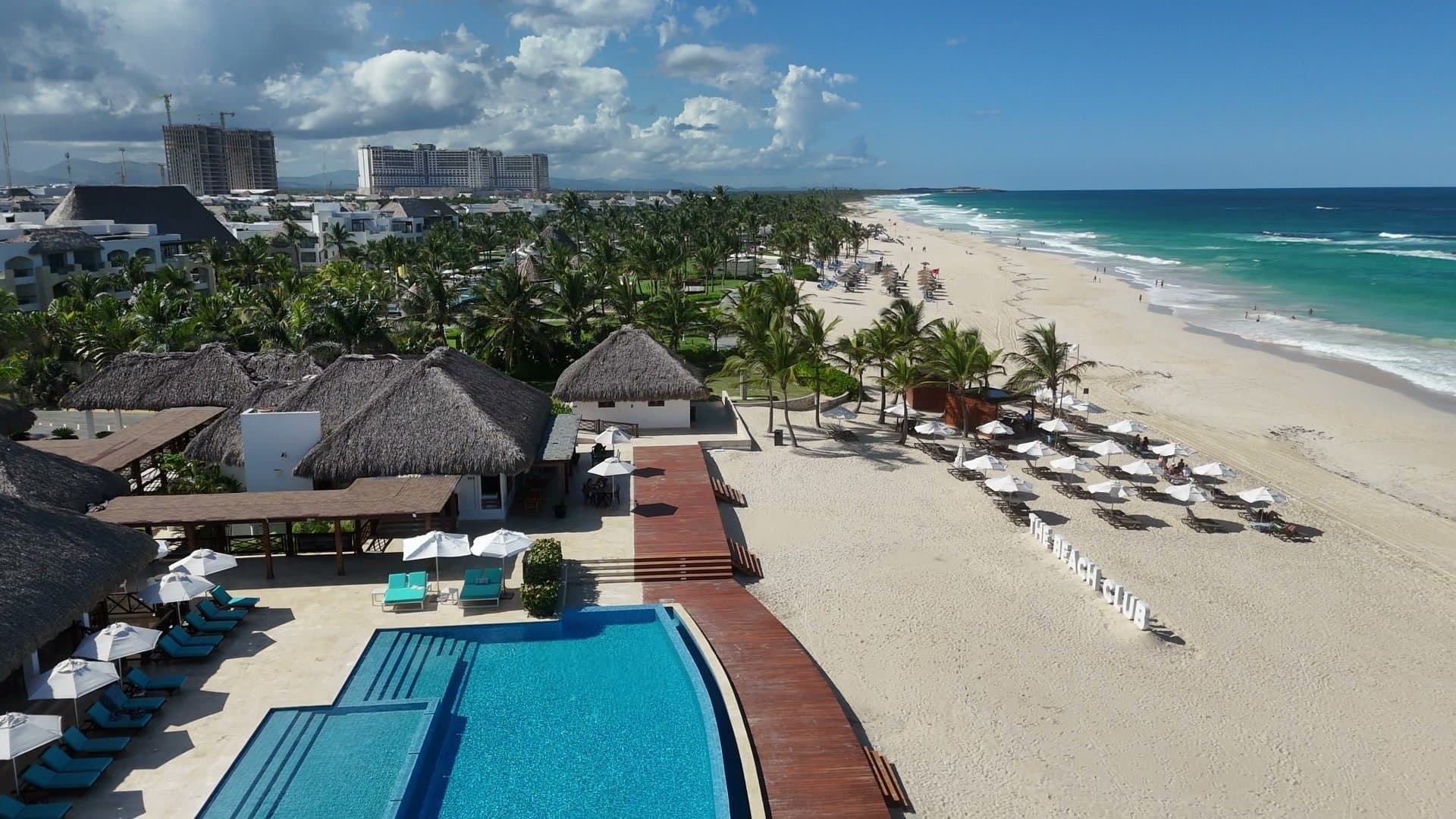 Aerial view of the Cana Bay beach club and beachfront